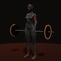 Rosca pegada aberta em pé com barra: posição 1 de 3 (boneco 3D feminino)