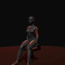Rosca sentado de bíceps interno com halteres: posição 1 de 3 (boneco 3D feminino)