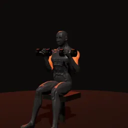 Rosca sentado de bíceps interno com halteres: posição 3 de 3 (boneco 3D masculino)