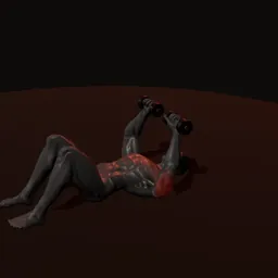 Supino no chão com halteres: posição 1 de 3 (boneco 3D masculino)
