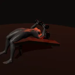 Supino declinado com halteres: posição 2 de 3 (boneco 3D feminino)