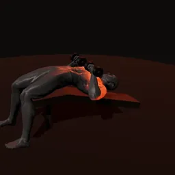 Supino declinado com halteres: posição 3 de 3 (boneco 3D masculino)