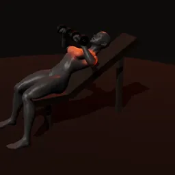 Supino inclinado com halteres: posição 2 de 3 (boneco 3D feminino)