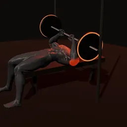 Supino pegada fechada no Smith: posição 2 de 3 (boneco 3D masculino)