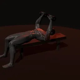 Supino pegada neutra com halteres: posição 1 de 3 (boneco 3D masculino)