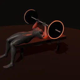 Supino (powerlifting): posição 2 de 3 (boneco 3D feminino)