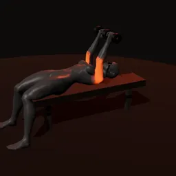 Tríceps testa com dois halteres: posição 3 de 3 (boneco 3D feminino)