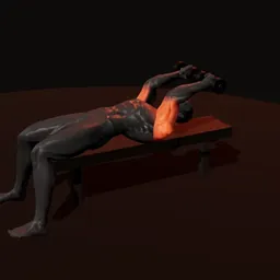 Tríceps testa com dois halteres: posição 2 de 3 (boneco 3D masculino)